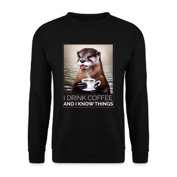 Otter Ich trinke Kaffee und weiß Bescheid - Unisex Pullover - Schwarz - Vorne - Alina (178cm) & Michal (187cm)