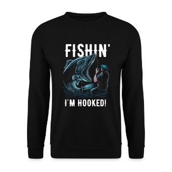 Fishin Ich bin süchtig - Unisex Pullover - Schwarz - Vorne - Alina (178cm) & Michal (187cm)