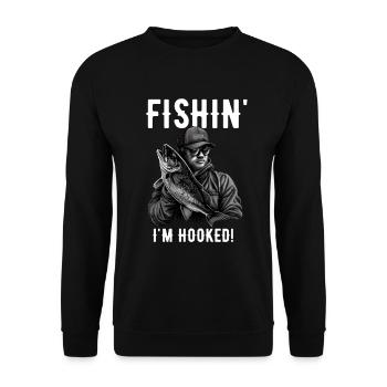 Fishin I'm Hooked - Funny Angler - Unisex Sweatshirt - black - Front - Alina (178cm) & Michal (187cm)
