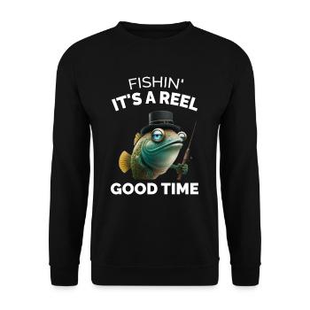 Fishin its a reel good time - Angeln - Unisex Pullover - Schwarz - Vorne - Alina (178cm) & Michal (187cm)