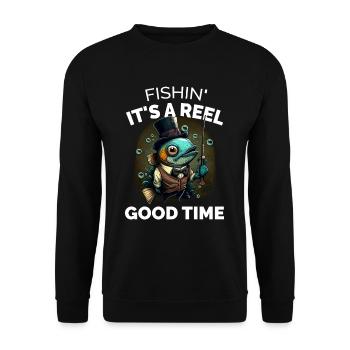 Fishin ist eine gute Zeit - Unisex Pullover - Schwarz - Vorne - Alina (178cm) & Michal (187cm)