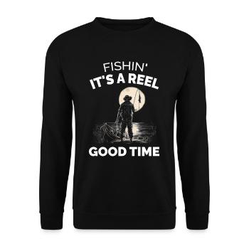 Fishin ist eine gute Zeit - Unisex Pullover - Schwarz - Vorne - Alina (178cm) & Michal (187cm)