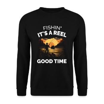 Fishin Its a Reel Good Time - Retro Fishing - Unisex Sweatshirt - black - Front - Alina (178cm) & Michal (187cm)