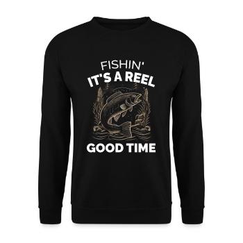 Fishin Its a Reel Good Time - Fishing - Unisex Sweatshirt - black - Front - Alina (178cm) & Michal (187cm)
