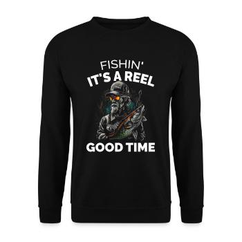 Fishin its a reel good time - Fisch - Unisex Pullover - Schwarz - Vorne - Alina (178cm) & Michal (187cm)