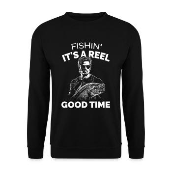 Fishin ist eine gute Zeit - Unisex Pullover - Schwarz - Vorne - Alina (178cm) & Michal (187cm)