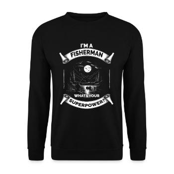 Lustiger Opa Papa Angelfischer - Unisex Pullover - Schwarz - Vorne - Alina (178cm) & Michal (187cm)