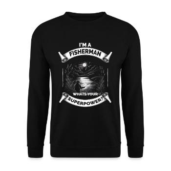 Lustiger Opa Papa Angelfischer - Unisex Pullover - Schwarz - Vorne - Alina (178cm) & Michal (187cm)