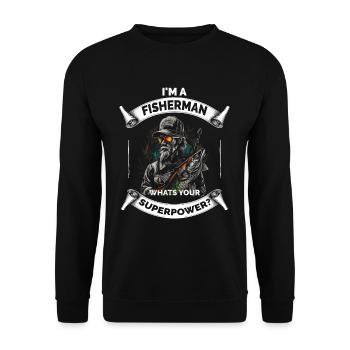 Lustiger Opa Papa Angelfischer - Unisex Pullover - Schwarz - Vorne - Alina (178cm) & Michal (187cm)