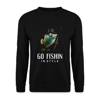 Go Fishin in Style - Funny Fisherman - Unisex Pullover - Schwarz - Vorne - Alina (178cm) & Michal (187cm)