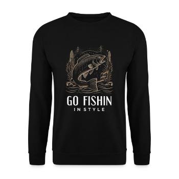Go Fishin in Style - Retro Angeln - Unisex Pullover - Schwarz - Vorne - Alina (178cm) & Michal (187cm)