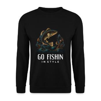 Lustiges Angeln - Angeln mit Stil - Unisex Pullover - Schwarz - Vorne - Alina (178cm) & Michal (187cm)