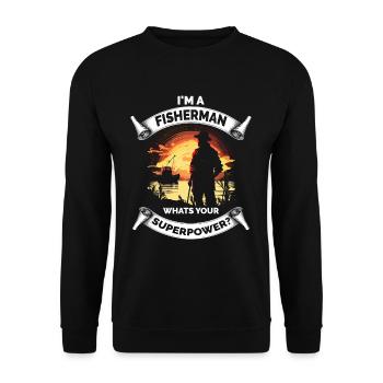 Lustiger Angelfischer - Unisex Pullover - Schwarz - Vorne - Alina (178cm) & Michal (187cm)