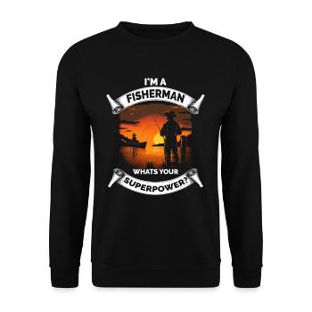 Vintage Angeln Lustiger Fischer - Unisex Pullover - Schwarz - Vorne - Alina (178cm) & Michal (187cm)