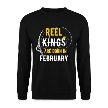 Reel Kings Are Born in February Fisherman Birthday - Unisex Sweatshirt - black - Front - Alina (178cm) & Michal (187cm)