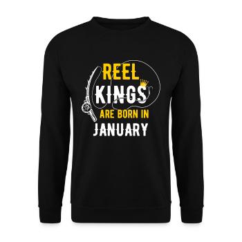 Les rois de la bobine sont nés en janvier Anniversaire des pêcheurs - Sweat-shirt Unisexe - noir - Devant - Alina (178cm) & Michal (187cm)