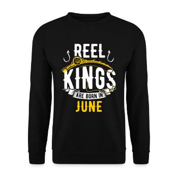 Les rois de la bobine sont nés en juin Anniversaire de pêche - Sweat-shirt Unisexe - noir - Devant - Alina (178cm) & Michal (187cm)