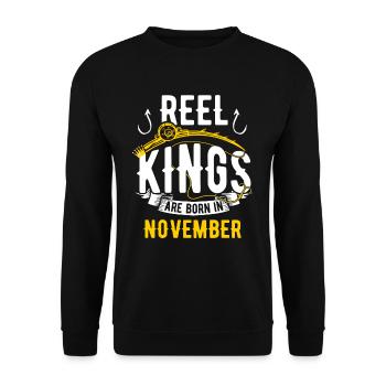 Les rois de la bobine sont nés en novembre anniversaire de pêche - Sweat-shirt Unisexe - noir - Devant - Alina (178cm) & Michal (187cm)