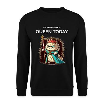 Cat Queen Cut Royal Cat - Unisex Sweatshirt - black - Front - Alina (178cm) & Michal (187cm)