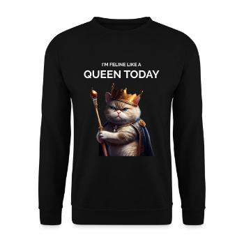 Cat Queen Royal Cat - Unisex Sweatshirt - black - Front - Alina (178cm) & Michal (187cm)