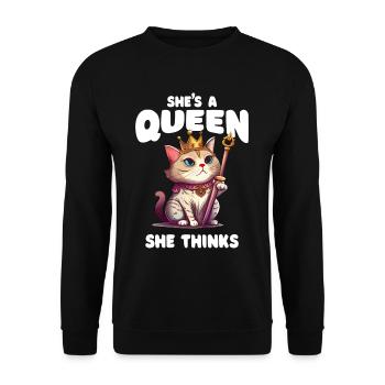 Lustige Katze sagt verrückte Katzendame - Unisex Pullover - Schwarz - Vorne - Alina (178cm) & Michal (187cm)