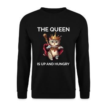 Lustige Katze, die verrückte Katzendame sagt - Unisex Pullover - Schwarz - Vorne - Alina (178cm) & Michal (187cm)