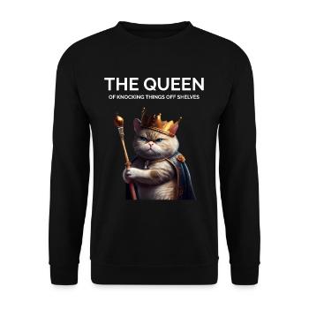 The Queen Nocking Things Royal Cat - Unisex Sweatshirt - black - Front - Alina (178cm) & Michal (187cm)