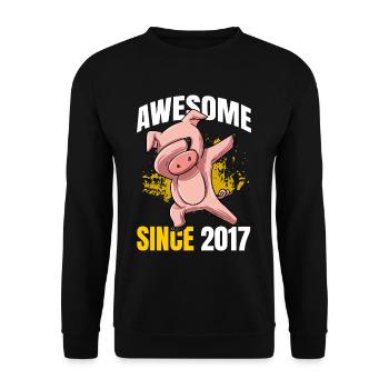 Génial depuis 2017 - 6ème anniversaire de cochon - Sweat-shirt Unisexe - noir - Devant - Alina (178cm) & Michal (187cm)