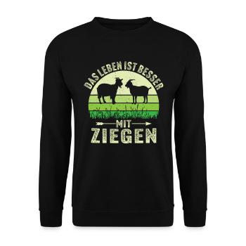 Das Leben ist besser mit Ziegen - Unisex Pullover - Schwarz - Vorne - Alina (178cm) & Michal (187cm)