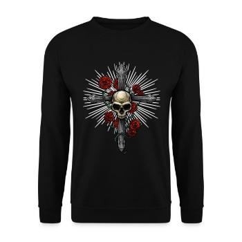 Skull Cross | Roses death religion music thorns - Unisex Sweatshirt - black - Front - Alina (178cm) & Michal (187cm)
