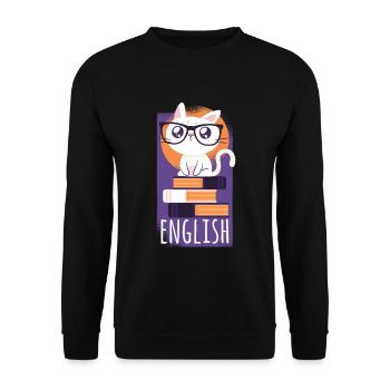 Englisch Übersetzer Katze Tshirt Geschenk - Unisex Pullover - Schwarz - Vorne - Alina (178cm) & Michal (187cm)