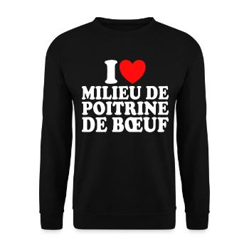 Boucher I Love Milieu De Poitrine De Boeuf - Sweat-shirt Unisexe - noir - Devant - Alina (178cm) & Michal (187cm)