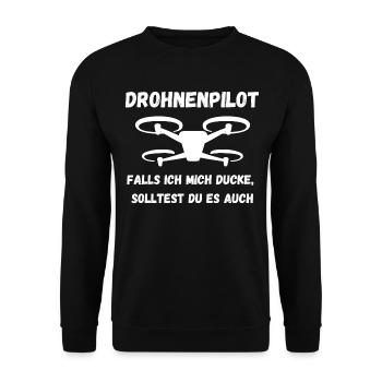 Drohnenpilot, falls ich mich ducke,... - Unisex Pullover - Schwarz - Vorne - Alina (178cm) & Michal (187cm)