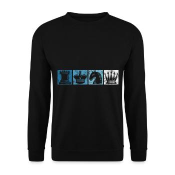 Retro Schachspieler Schachmatt Schach Schachfigur - Unisex Pullover - Schwarz - Vorne - Alina (178cm) & Michal (187cm)