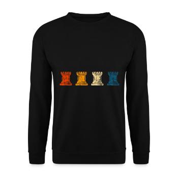 Retro Schach Schachspieler Schachmatt Schachfigur - Unisex Pullover - Schwarz - Vorne - Alina (178cm) & Michal (187cm)