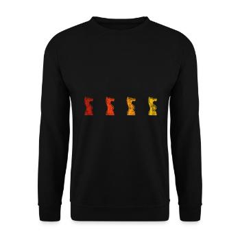 Retro Schach Schachspieler Schachmatt Schachfigur - Unisex Pullover - Schwarz - Vorne - Alina (178cm) & Michal (187cm)