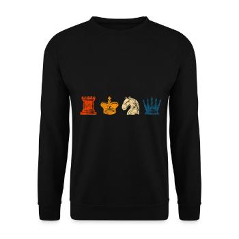 Retro Schach Schachspieler Schachmatt Schachfigur - Unisex Pullover - Schwarz - Vorne - Alina (178cm) & Michal (187cm)