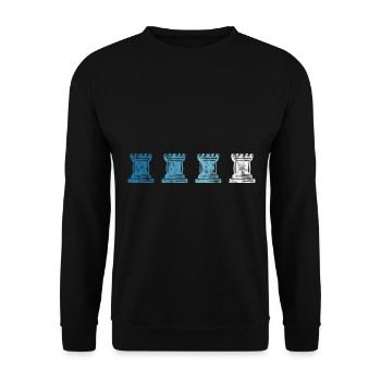 Retro Schach Schachspieler Schachmatt Schachfigur - Unisex Pullover - Schwarz - Vorne - Alina (178cm) & Michal (187cm)
