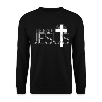 Je crois en Jésus - Croix de Jésus-Christ - Sweat-shirt Unisexe - noir - Devant - Alina (178cm) & Michal (187cm)