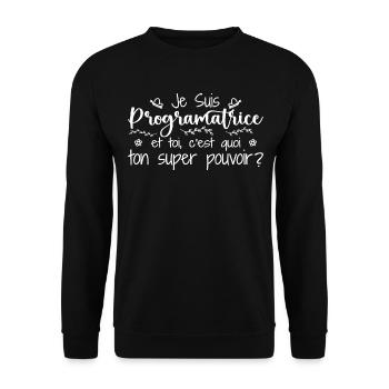 Ich bin Programmierer. Was ist deine Macht - Unisex Pullover - Schwarz - Vorne - Alina (178cm) & Michal (187cm)