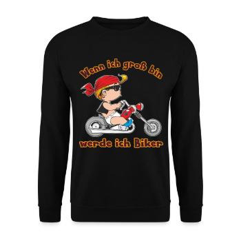 Wenn ich groß bin werd ich Biker - RAHMENLOS Baby - Unisex Pullover - Schwarz - Vorne - Alina (178cm) & Michal (187cm)