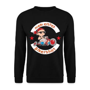 CD - mein erstes Biker Shirt - Motorrad Design für - Unisex Pullover - Schwarz - Vorne - Alina (178cm) & Michal (187cm)