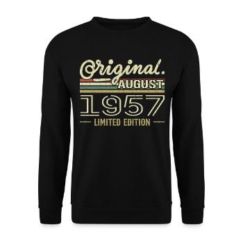 August 1957 Geburtstag August 1957 August 1957 Retro - Unisex Pullover - Schwarz - Vorne - Alina (178cm) & Michal (187cm)