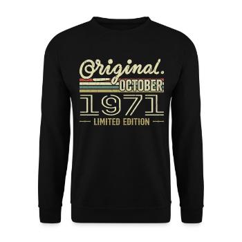 Geboren im Oktober 1971 Retro-Geburtstag Oktober 1971 - Unisex Pullover - Schwarz - Vorne - Alina (178cm) & Michal (187cm)