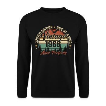 Jahrgang 1966 Retro 1966 Geburtstagsgeschenk 1966 - Unisex Pullover - Schwarz - Vorne - Alina (178cm) & Michal (187cm)