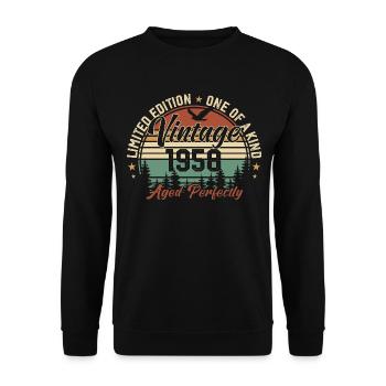 Jahrgang 1958 Retro 1958 Geburtstagsgeschenk 1958 - Unisex Pullover - Schwarz - Vorne - Alina (178cm) & Michal (187cm)
