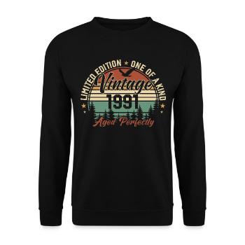 Jahrgang 1991 Retro 1991 Geburtstagsgeschenk 1991 - Unisex Pullover - Schwarz - Vorne - Alina (178cm) & Michal (187cm)