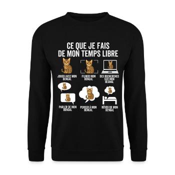 Ce que je fais de mon temps libre – Chat Bengal - Sweat-shirt Unisexe - noir - Devant - Alina (178cm) & Michal (187cm)