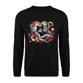 Kosmisches Katzengeflüster - Unisex Pullover - Schwarz - Vorne - Alina (178cm) & Michal (187cm)