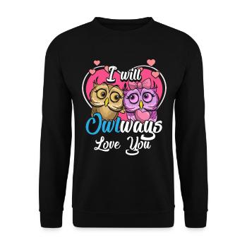 OWL heart I will Owlways always love you gift - Unisex Sweatshirt - black - Front - Alina (178cm) & Michal (187cm)